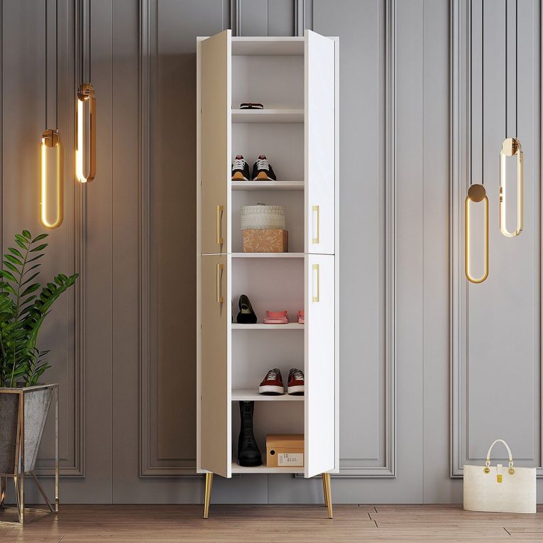 Armadio Multiuso Grande Bianco oro 6 Ripiani 4 Ante 60x202h cm, 6 Vani - Laino