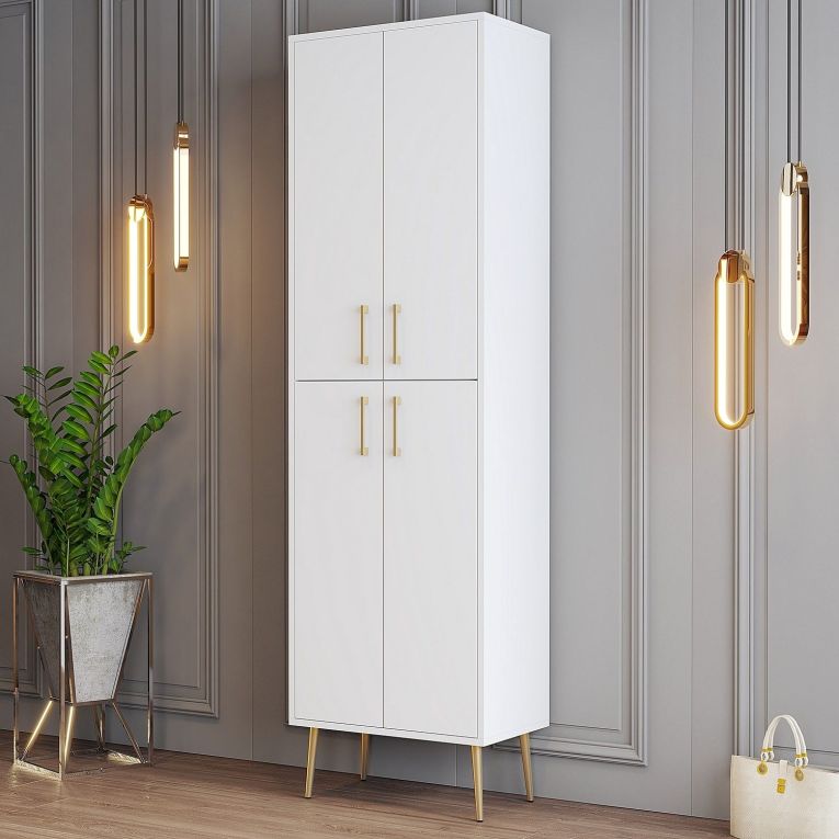 Armadio Multiuso Grande Bianco oro 6 Ripiani 4 Ante 60x202h cm, 6 Vani - Laino