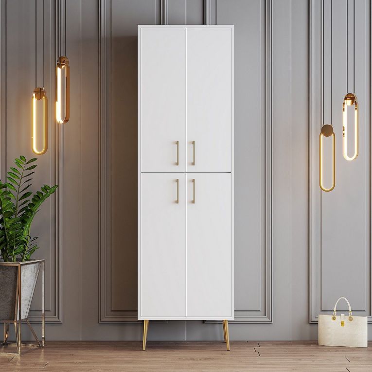 Armadio Multiuso Grande Bianco oro 6 Ripiani 4 Ante 60x202h cm, 6 Vani - Laino