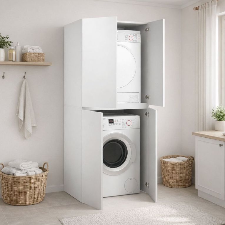 Armadio Multiuso Grande Bianco un Ripiano Apertura Battente 70x195h cm, Porta Lavatrice e Asciugatrice Made in Italy - Flagler