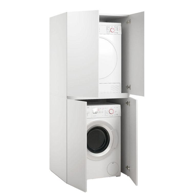 Armadio Multiuso Grande Bianco un Ripiano Apertura Battente 70x195h cm, Porta Lavatrice e Asciugatrice Made in Italy - Flagler
