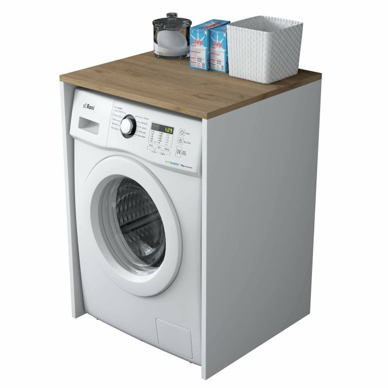 Armadio multiuso grande Cassian, Mobile multifunzionale, Armadietto porta scarpe, Guardaroba porta scope, 65x60h92 cm, Noce e Bianco