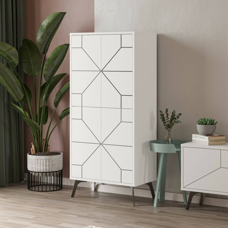 Armadio multiuso grande Chiron, Mobile multifunzionale, Mobiletto scarpiera, Guardaroba porta scarpe, 63x36 h136 cm, Bianco
