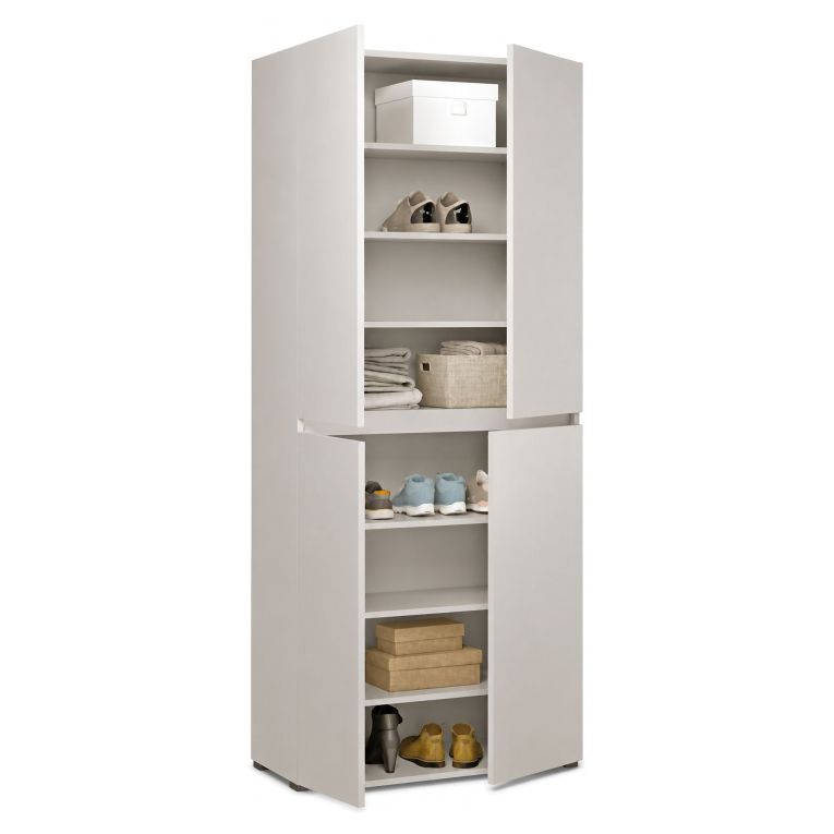 Armadio Multiuso Grande Grigio Chiaro 7 Ripiani Apertura Battente 80x195h cm, Gola per Apertura Ante Made in Italy - Arro
