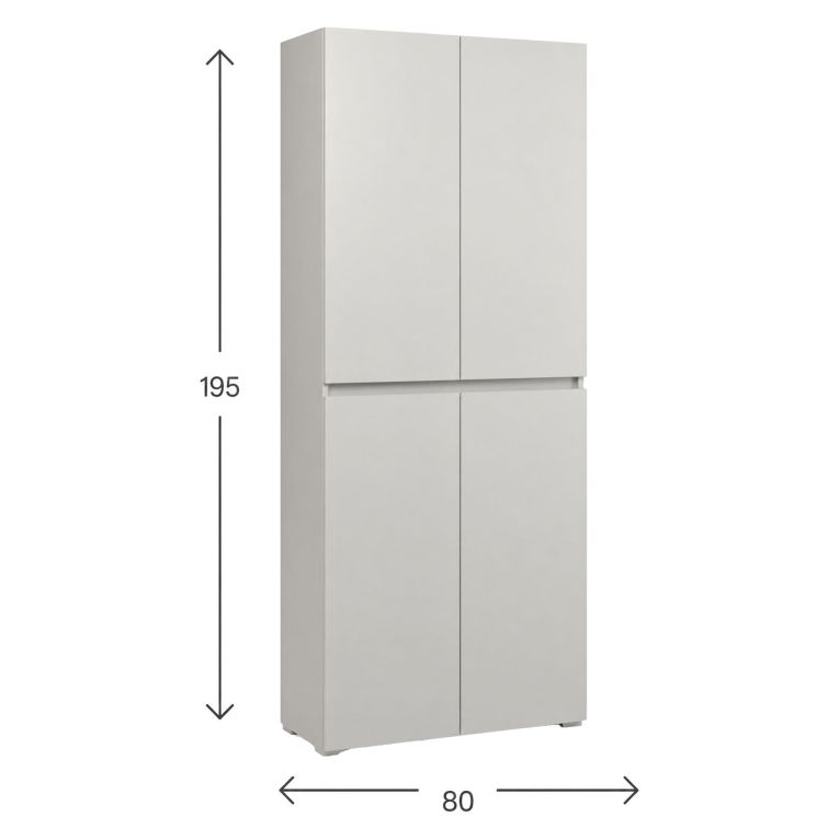 Armadio Multiuso Grande Grigio Chiaro 7 Ripiani Apertura Battente 80x195h cm, Gola per Apertura Ante Made in Italy - Arro