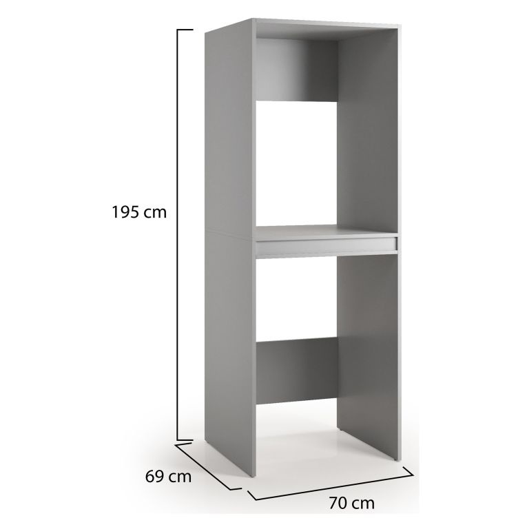 Armadio Multiuso Grande Grigio un Ripiano Apertura Battente 70x195h cm, Porta Lavatrice e Asciugatrice Made in Italy - Flagler