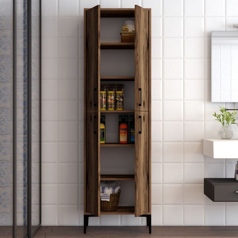 Armadio Multiuso Grande Marrone Noce 6 Ripiani 4 Ante 60x200h cm, 6 Vani - Laino