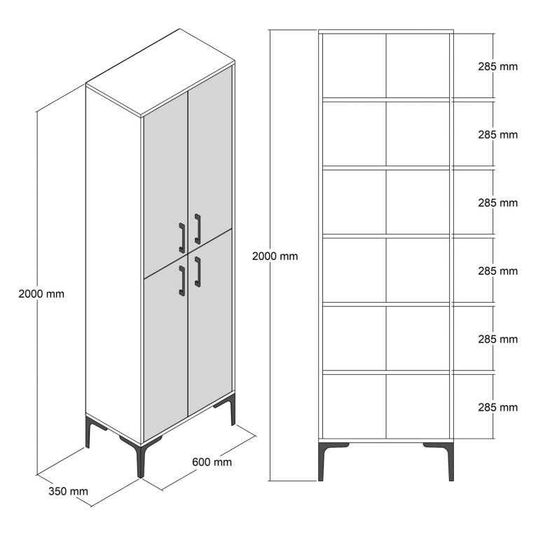Armadio Multiuso Grande Marrone Noce 6 Ripiani 4 Ante 60x200h cm, 6 Vani - Laino