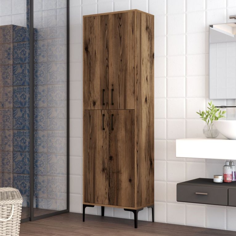 Armadio Multiuso Grande Marrone Noce 6 Ripiani 4 Ante 60x200h cm, 6 Vani - Laino