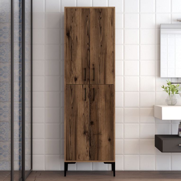 Armadio Multiuso Grande Marrone Noce 6 Ripiani 4 Ante 60x200h cm, 6 Vani - Laino