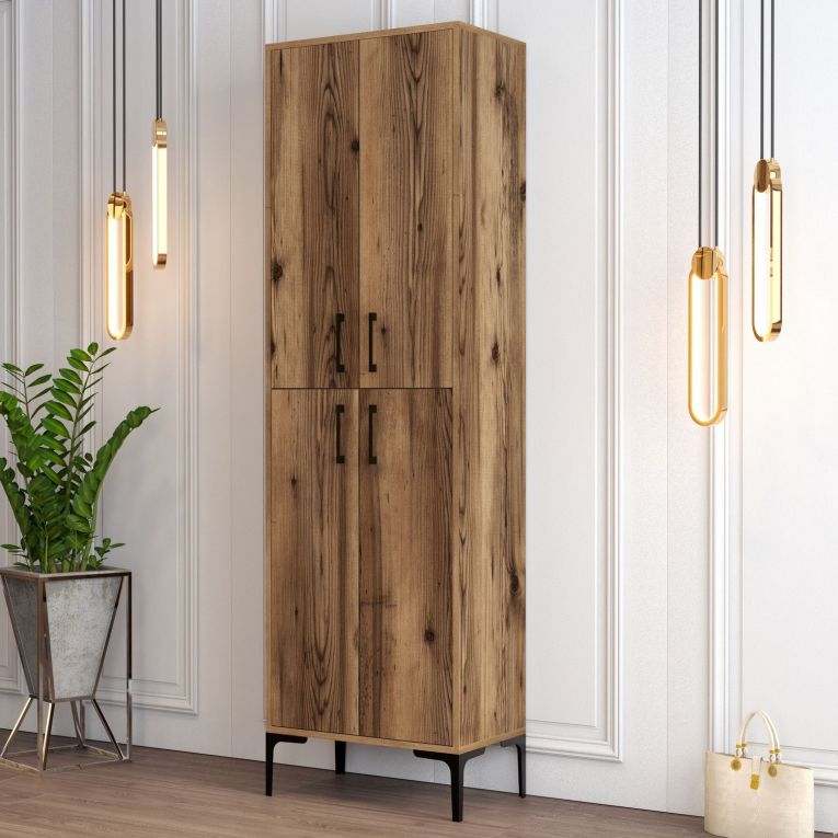 Armadio Multiuso Grande Marrone Rovere 6 Ripiani 4 Ante 60x200h cm, 6 Vani - Laino