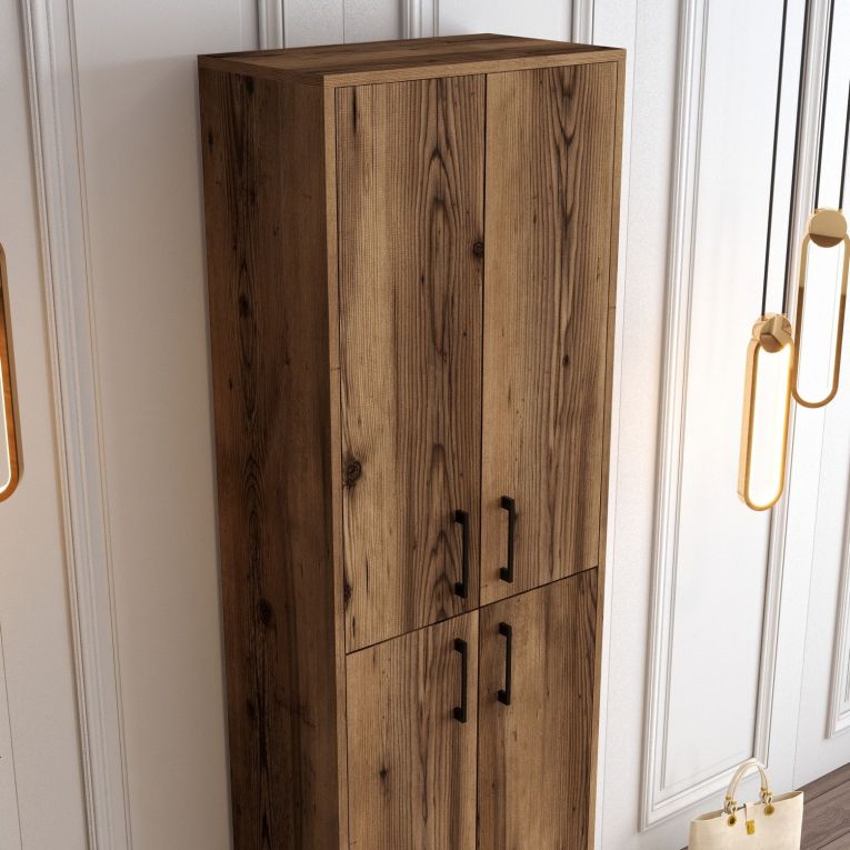Armadio Multiuso Grande Marrone Rovere 6 Ripiani 4 Ante 60x200h cm, 6 Vani - Laino