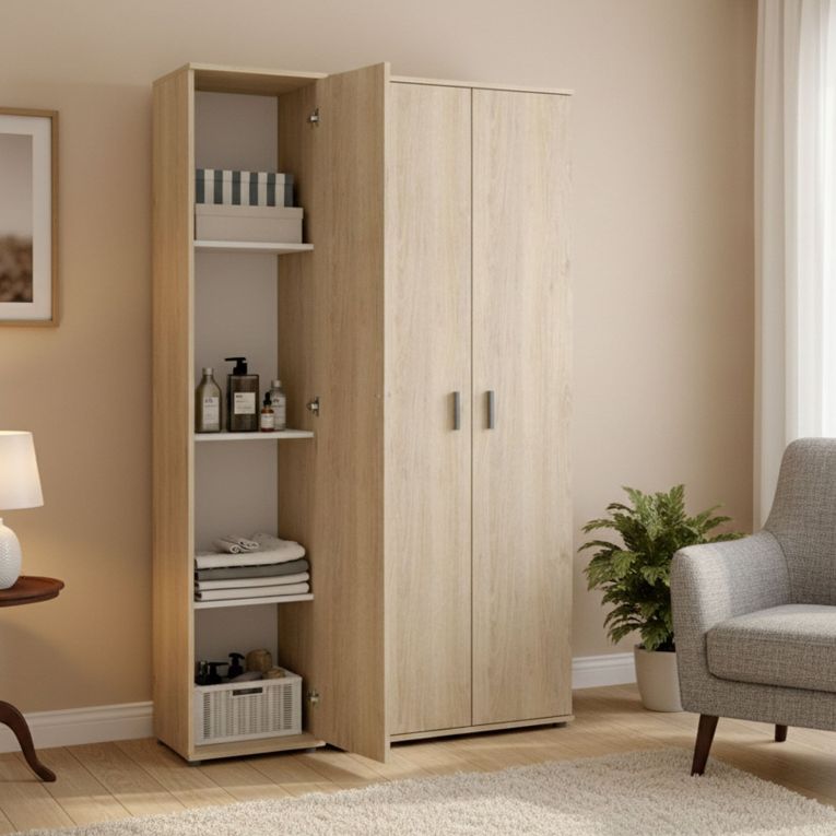 Armadio Multiuso Grande Marrone Rovere 9 Ripiani Modulabile 100x190h cm, 3 Ante - Casciano
