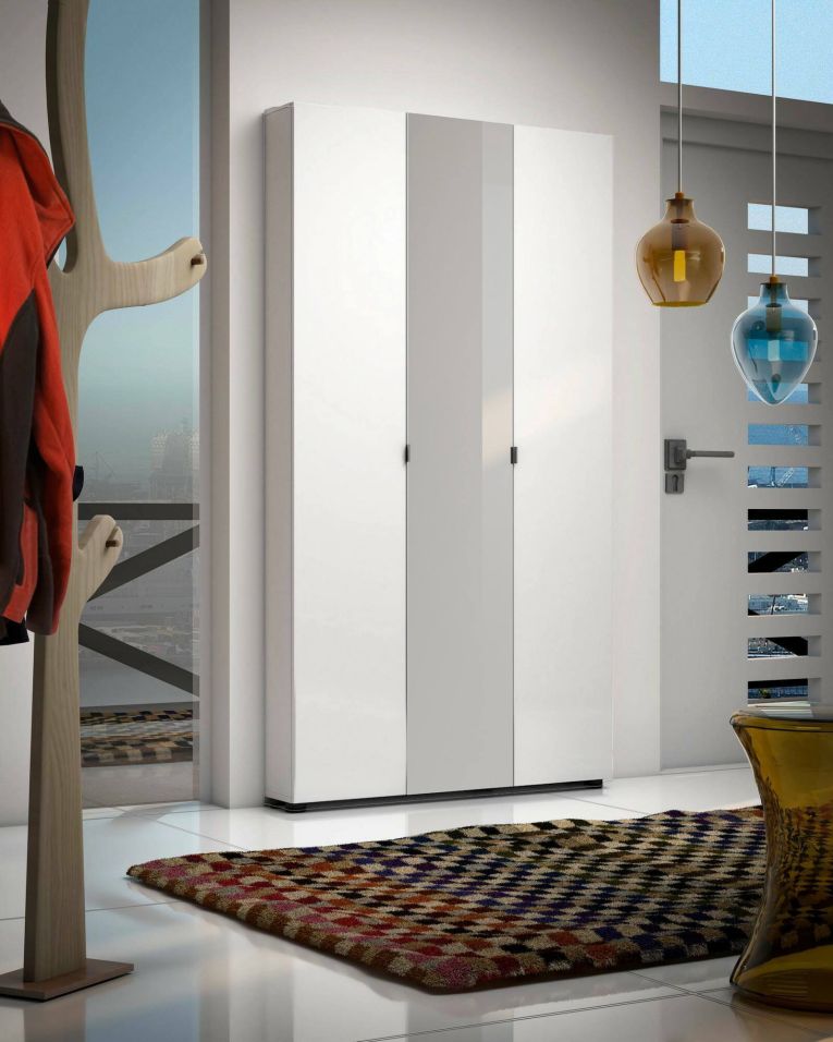 Armadio multiuso grande Rustenburg, Mobile multifunzionale, Mobiletto scarpiera, Guardaroba porta scarpe, Made in Italy, 11x19h200 cm, Bianco lucido