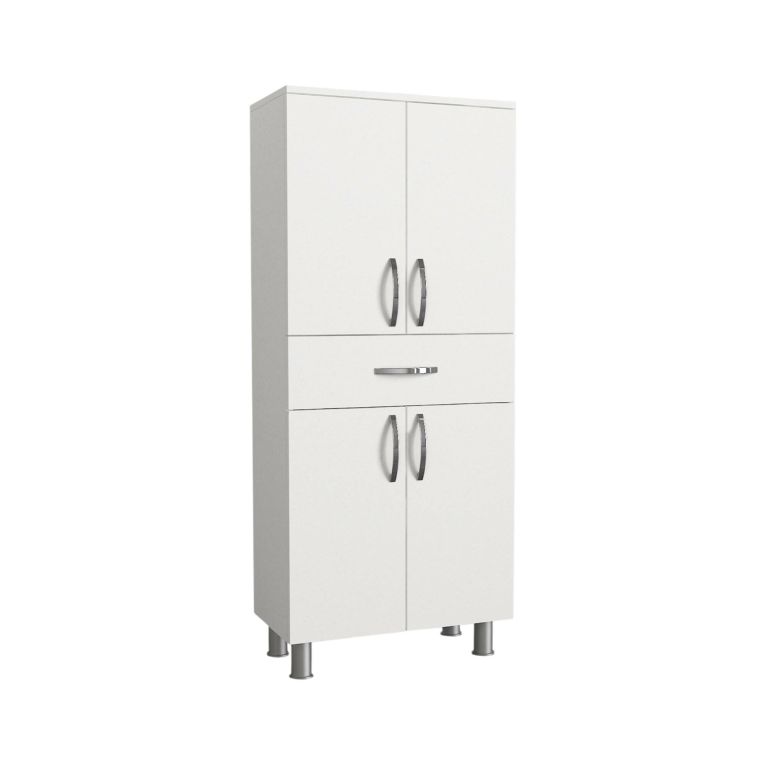 Armadio multiuso grande Seturnes, Mobile multifunzionale, Mobiletto scarpiera, Guardaroba porta scarpe, 59x32 h140 cm, Bianco