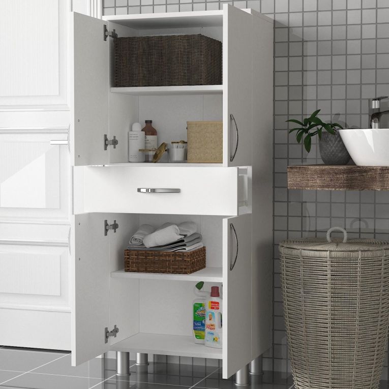 Armadio multiuso grande Seturnes, Mobile multifunzionale, Mobiletto scarpiera, Guardaroba porta scarpe, 59x32 h140 cm, Bianco
