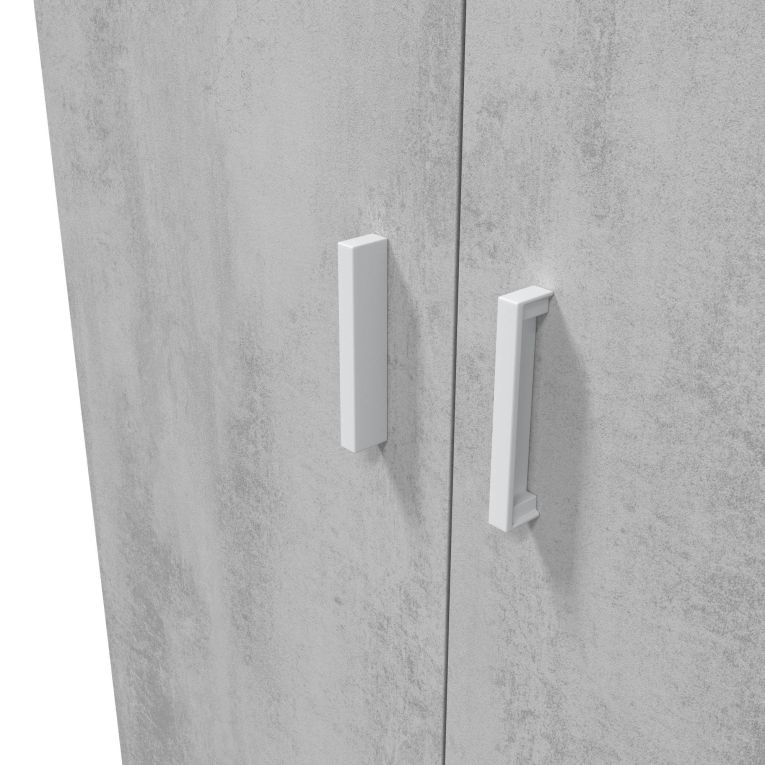 Armadio multiuso Irvine, Mobile ausiliario a 2 ante, Guardaroba portascope a 2 ante e 3 ripiani, 80x37h182 cm, Cemento e Bianco