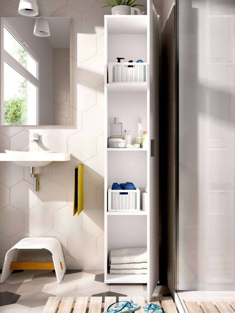 Armadio multiuso Lagalb, Mobile multifunzione portaoggetti, Armadio alto multiuso a 1 anta, 39x35h190 cm, Bianco