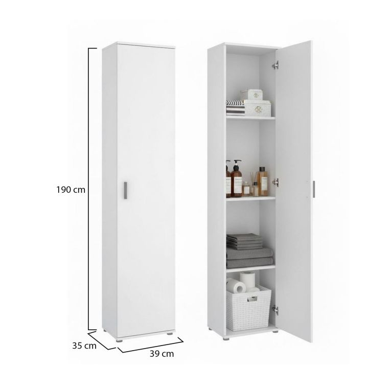 Armadio multiuso Lagalb, Mobile multifunzione portaoggetti, Armadio alto multiuso a 1 anta, 39x35h190 cm, Bianco