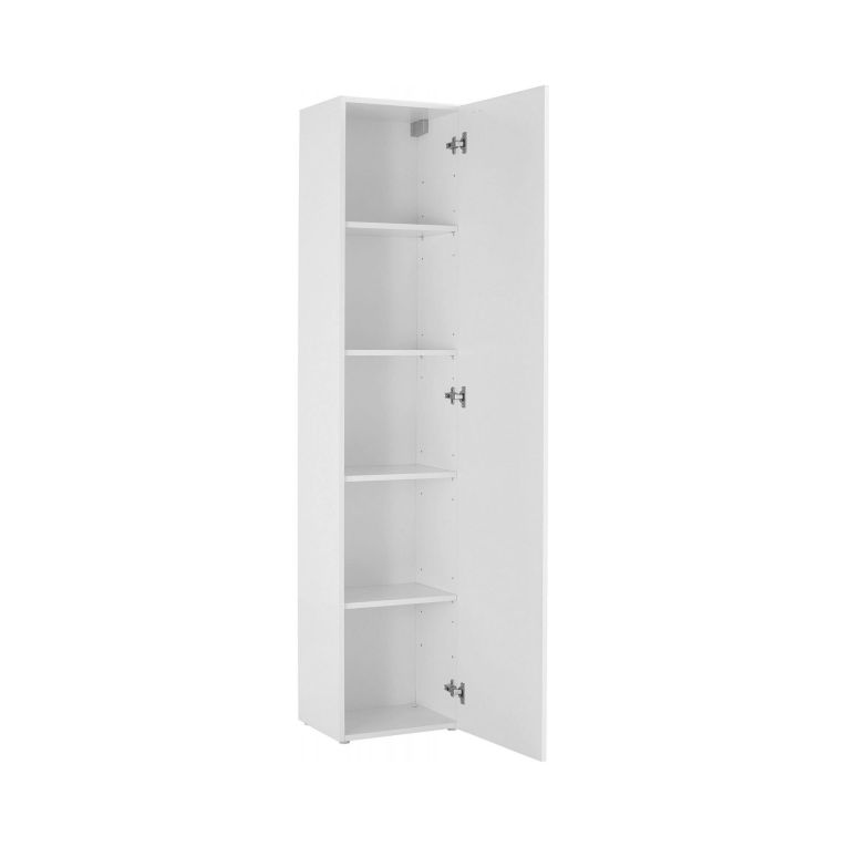Armadio multiuso Marco, Portascarpe con 1 anta e 4 ripiani, Mobile multifunzione, 100% Made in Italy, cm 40x30h180, Bianco lucido