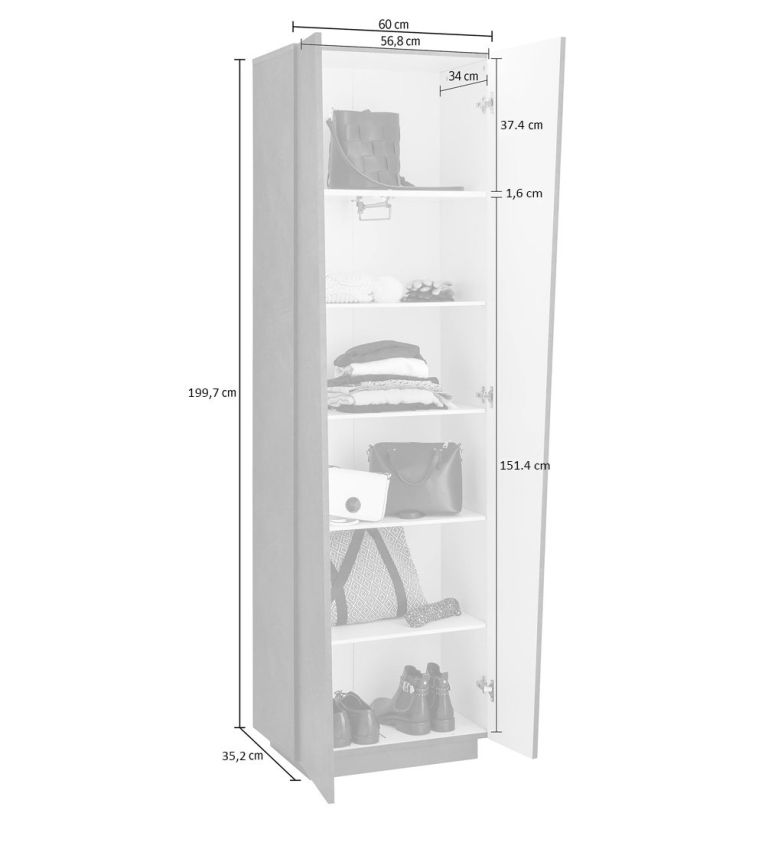 Armadio multiuso Medea, Portascarpe a 2 ante e 5 ripiani, Mobile multifunzione, 100% Made in Italy, cm 60x38h200, Bianco lucido