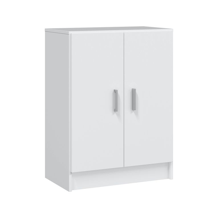 Armadio multiuso Memphis, Mobile ausiliario basso a 2 ante, Portascarpe a 1 ripiano, Armadietto multifunzione, 59x37h80 cm, Bianco
