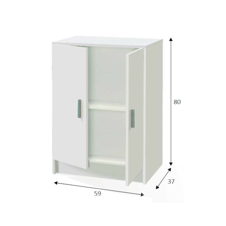 Armadio multiuso Memphis, Mobile ausiliario basso a 2 ante, Portascarpe a 1 ripiano, Armadietto multifunzione, 59x37h80 cm, Bianco