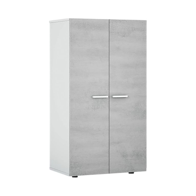 Armadio multiuso Norwalk, Armadio portascarpe a 2 ante, Mobile basso con 6 ripiani, Scarpiera bassa moderna, 55x36h103 cm, Bianco e Cemento