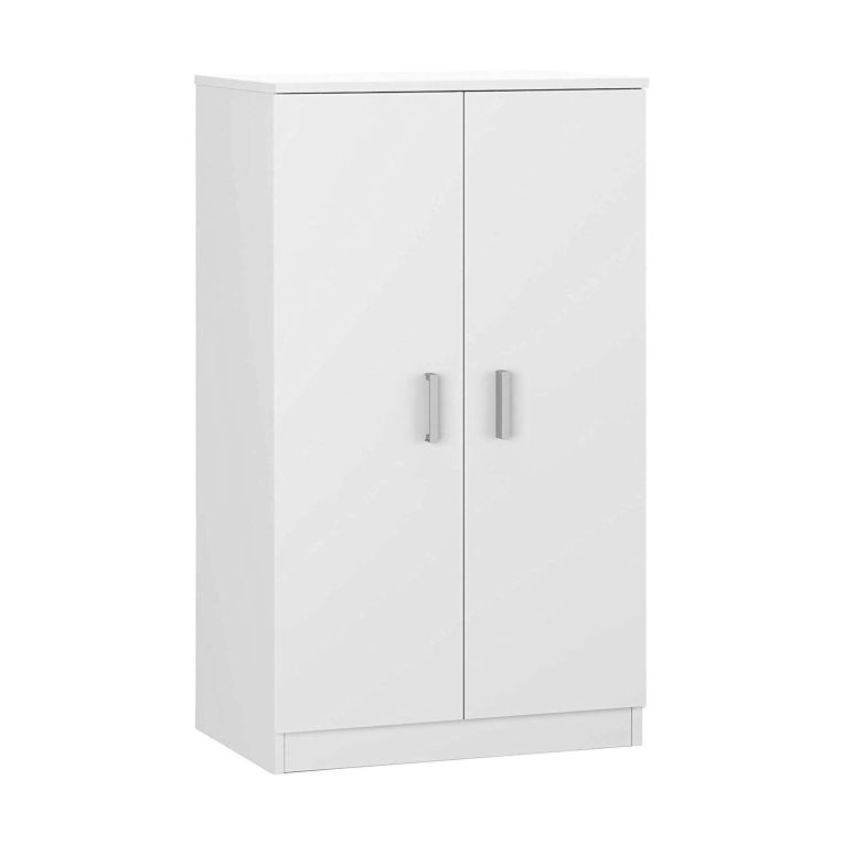 Armadio multiuso Norwalk, Armadio portascarpe a 2 ante, Mobile basso con 6 ripiani, Scarpiera bassa moderna, 75x36h101 cm, Bianco