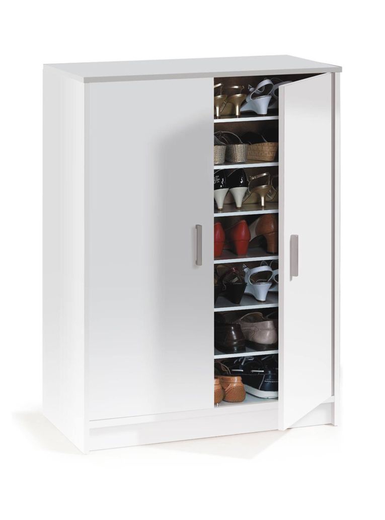 Armadio multiuso Norwalk, Armadio portascarpe a 2 ante, Mobile basso con 6 ripiani, Scarpiera bassa moderna, 75x36h101 cm, Bianco