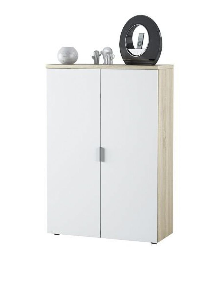 Armadio multiuso Plano, Mobile multiuso a 2 ante, Armadio portascarpe con 3 ripiani, Scarpiera moderna, 80x33h119 cm, Rovere e Bianco
