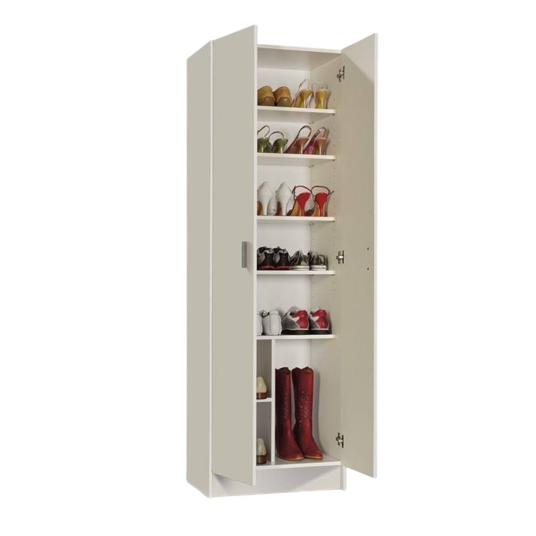 Armadio multiuso Portsmouth, Mobile ausiliario a 2 ante, Guardaroba portascarpe moderno, Scarpiera verticale, 59x37h180 cm, Bianco