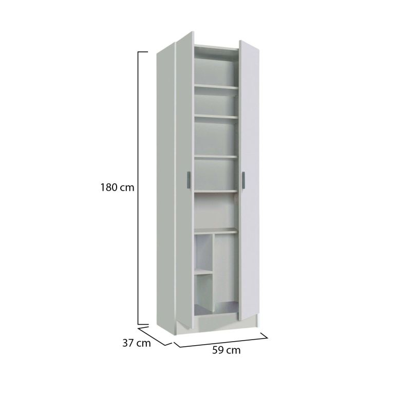 Armadio multiuso Portsmouth, Mobile ausiliario a 2 ante, Guardaroba portascarpe moderno, Scarpiera verticale, 59x37h180 cm, Bianco