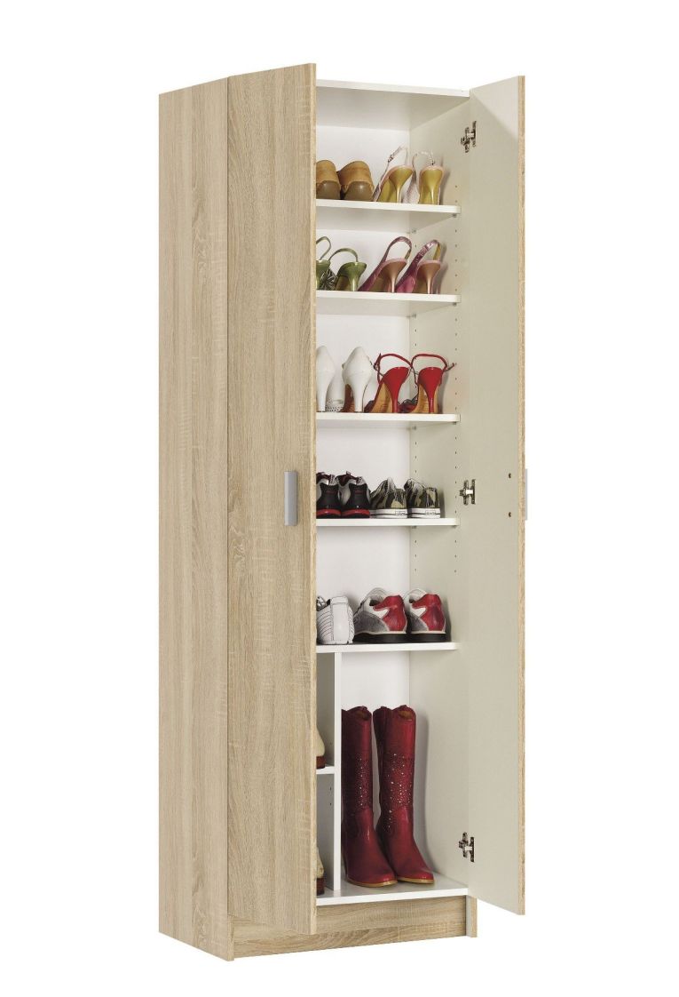 Armadio multiuso Portsmouth, Mobile ausiliario a 2 ante, Guardaroba portascarpe moderno, Scarpiera verticale, 59x37h180 cm, Rovere