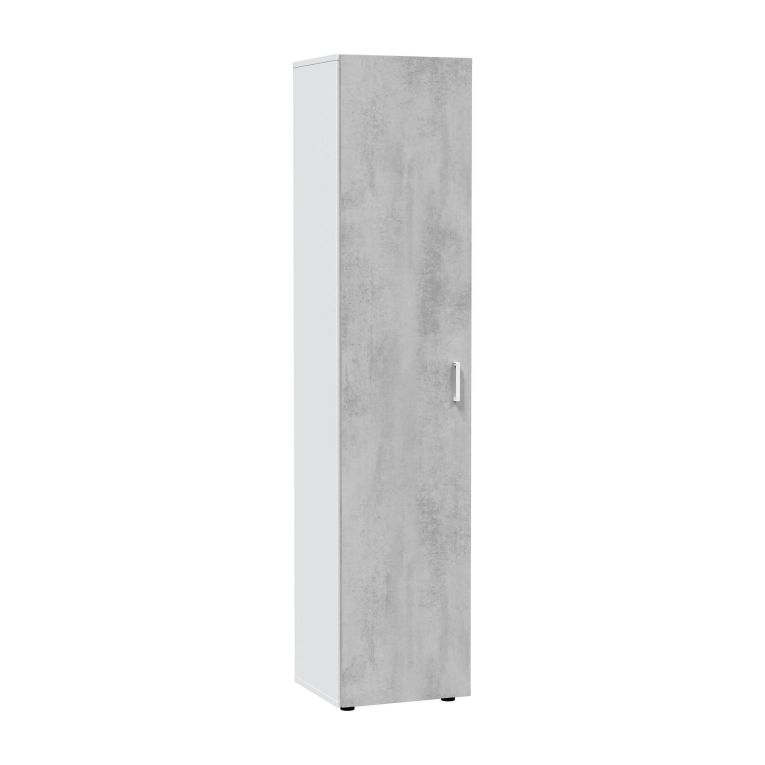 Armadio multiuso Reno, Mobile ausiliario a 1 anta e 3 ripiani, Guardaroba moderno, Mobile alto a colonna, 41x37h182 cm, Cemento e Bianco