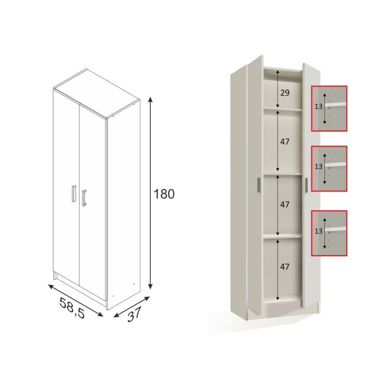 Armadio multiuso Salem, Mobile ausiliario a 2 ante, Portascarpe con 3 ripiani, Scarpiera alta moderna, 59x37h180 cm, Rovere