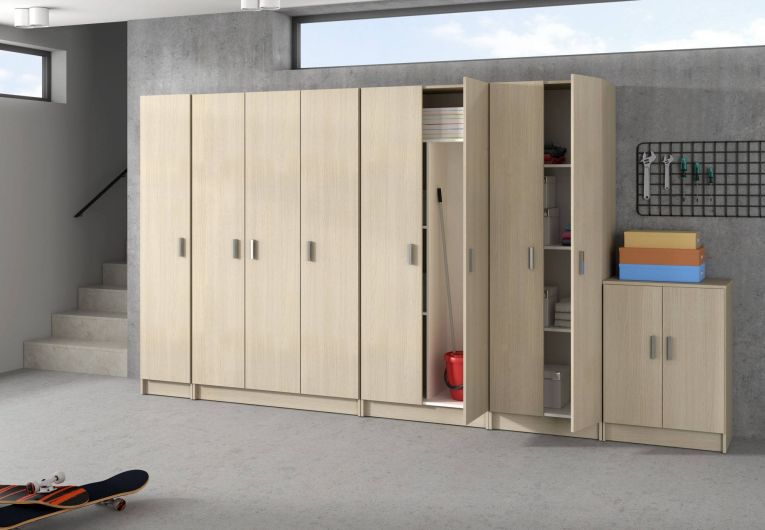 Armadio multiuso Salem, Mobile ausiliario a 2 ante, Portascarpe con 3 ripiani, Scarpiera alta moderna, 59x37h180 cm, Rovere