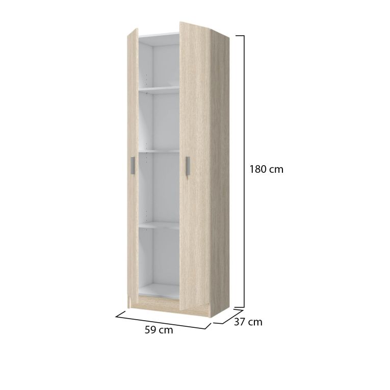 Armadio multiuso Salem, Mobile ausiliario a 2 ante, Portascarpe con 3 ripiani, Scarpiera alta moderna, 59x37h180 cm, Rovere