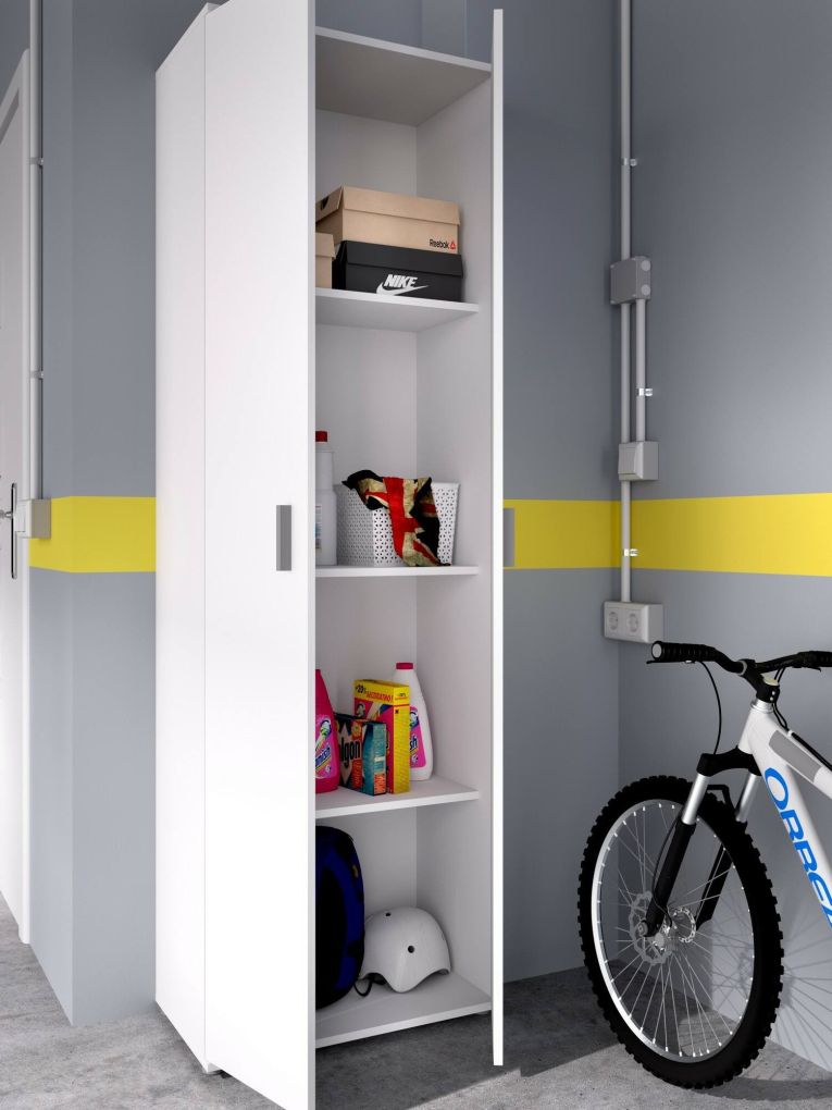 Armadio multiuso Serro, Mobile multifunzione portascarpe, Guardaroba a 2 ante, 61x35h190 cm, Bianco