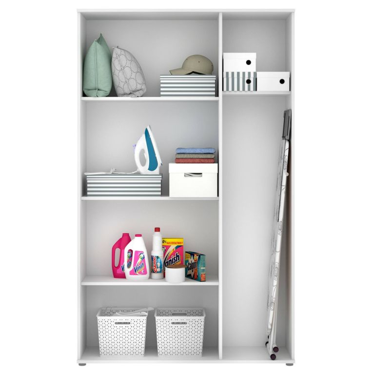 Armadio multiuso Sillano, Mobile multifunzione portascope, Guardaroba a 3 ante, 116x35h190 cm, Bianco