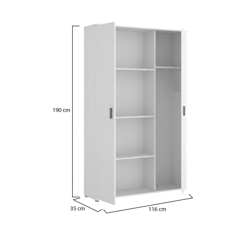 Armadio multiuso Sillano, Mobile multifunzione portascope, Guardaroba a 3 ante, 116x35h190 cm, Bianco