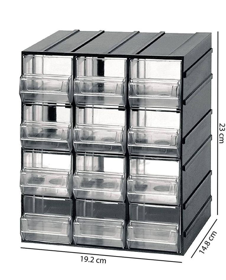Armadio multiuso Tienen, Armadietto porta minuteria, Mobile per contenitori portautensili, 100% Made in Italy, 19x15h23 cm, Antracite, 12 cassetti