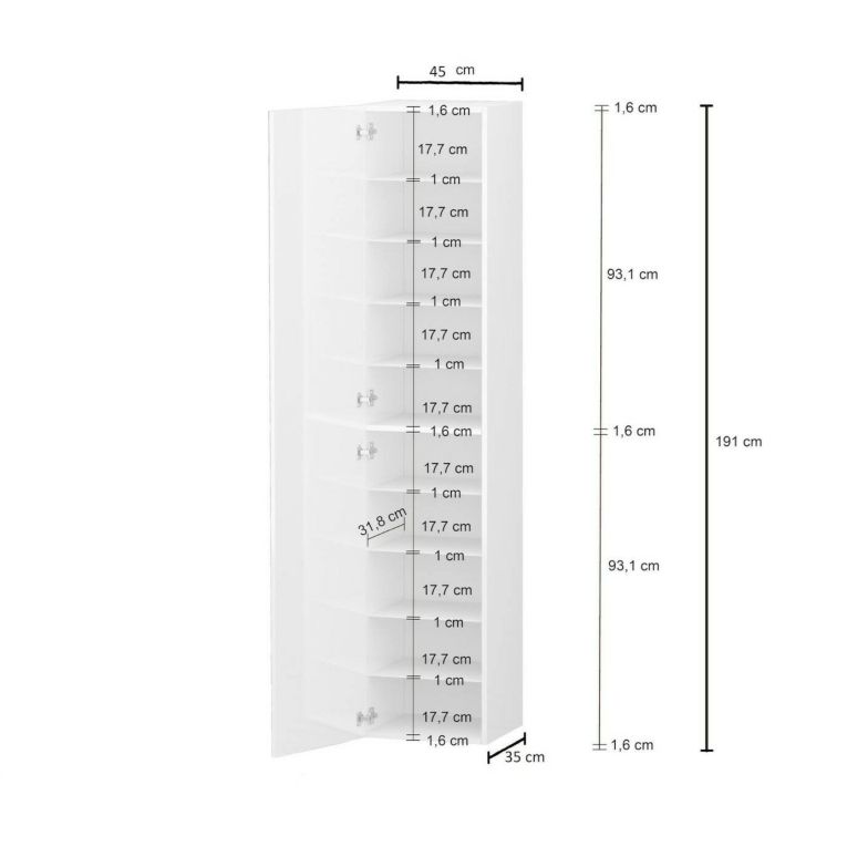 Armadio Multiuso Zenone, Mobile multiuso a 1 anta, Guardaroba multifunzione, 45x35h190 cm, Bianco