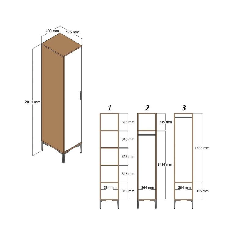 Armadio noce e bianco 1 anta 47x201h cm - Giusta