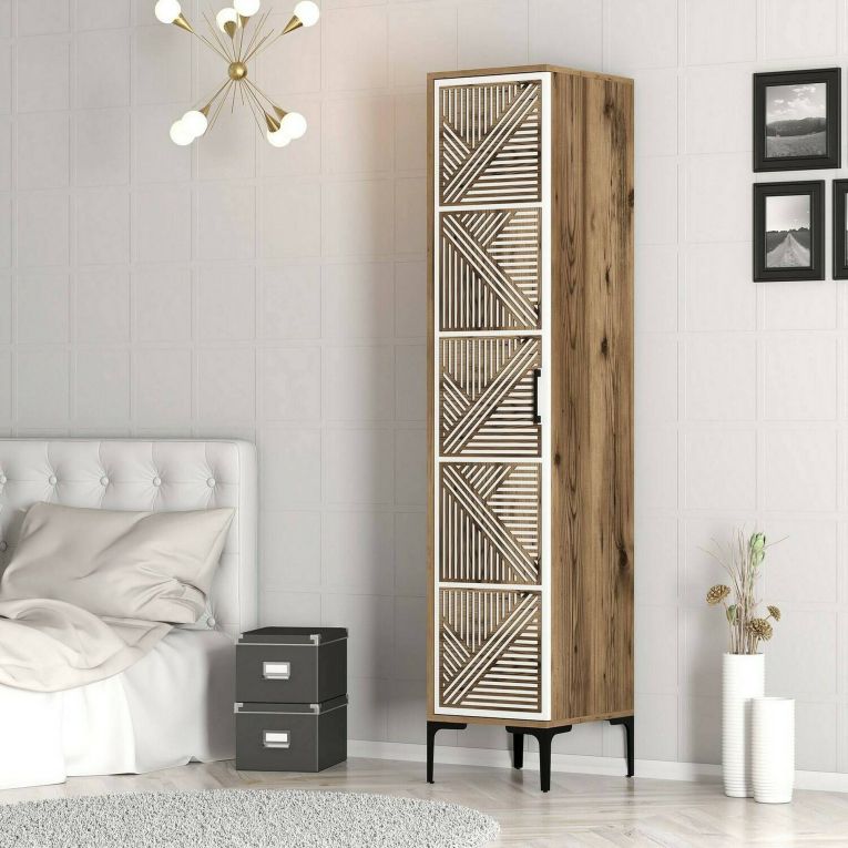 Armadio noce e bianco 1 anta 47x201h cm - Giusta