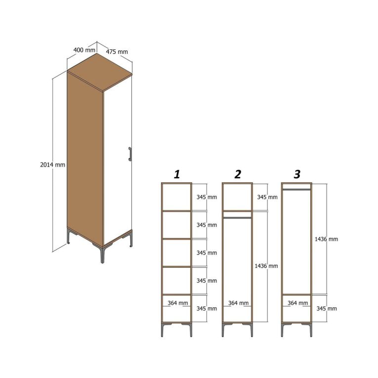 Armadio noce e bianco slim 40x201h cm - Asfodelo