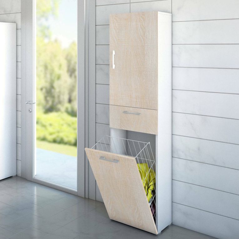 Armadio rovere e bianco con cassetto 45x195h cm - Aryanne