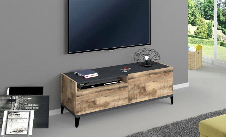 Base TV acero e ardesia 120x40x47h cm in legno - Atris