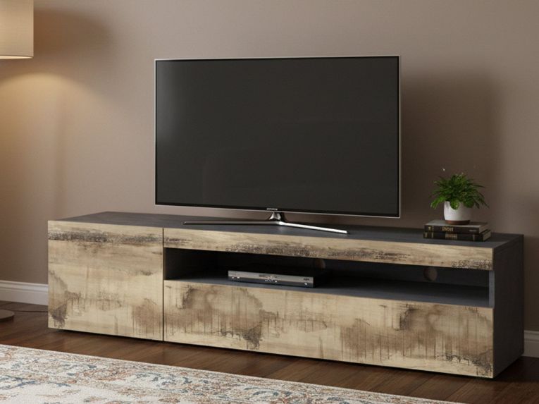 Base TV acero e ardesia 150x40x37h cm 2 ante - Aquilo