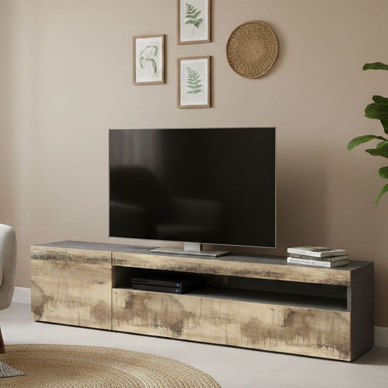 Base TV acero e ardesia 150x40x37h cm - Aquilo